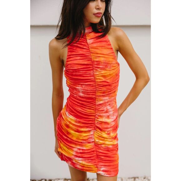 NWOT Torn by Ronny Kobo Kit Ruched Bodycon Mini Dress in Sunset Pink & Orange XS - Picture 5 of 13